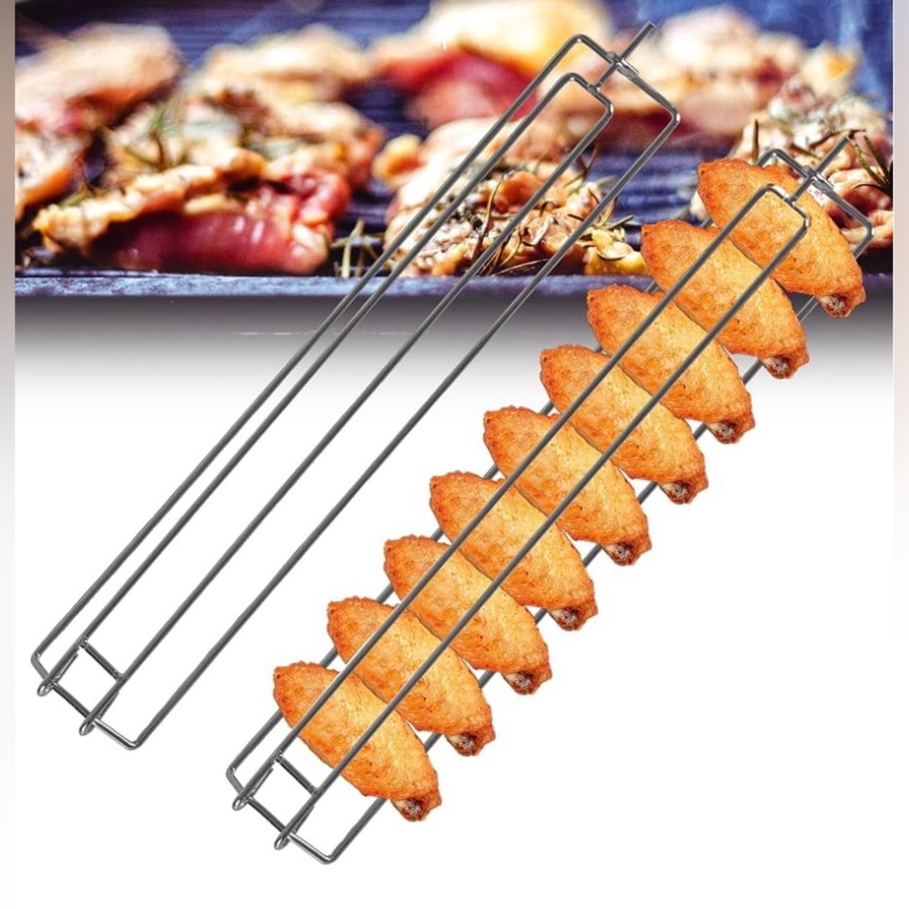 Roast Chicken Wing Rails BBQ Forks 2 Pack Stainless Steel Wooden Handles NWT